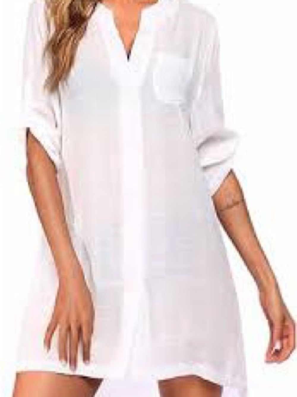 Women's White Button Down Star Embroidered Long Sleeve Tunic Top
